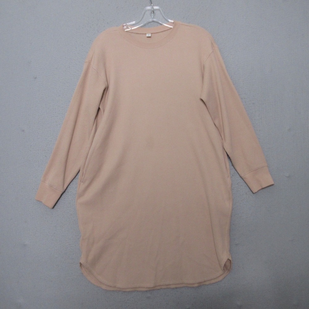 Uniqlo Waffle Knit Shirt Dress Medium Pockets Knee‎ Length Comfort Minimalist